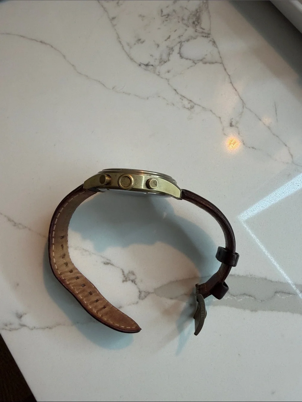 Fossil Brown Dial Chronograph with Gold-Tone Case and Dark Brown Leather Strap